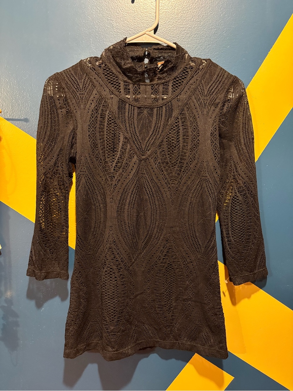 Free People Black Mock Neck Long Sleeve Blouse NWOT